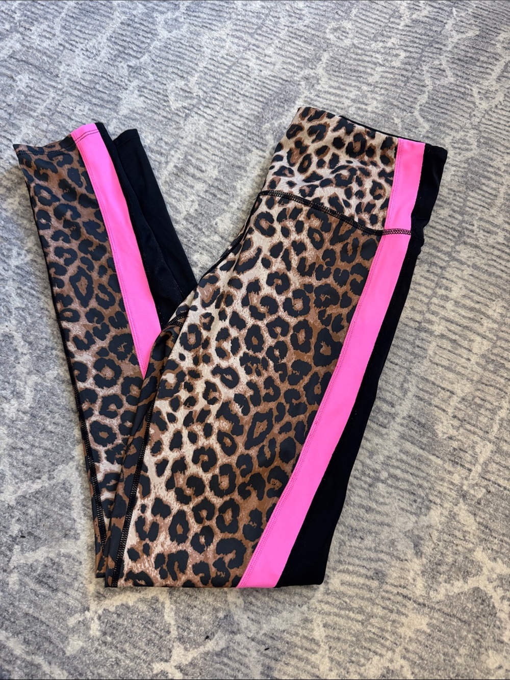Veronica Beard Leopard Print Leggings with Hot Pink Stripe